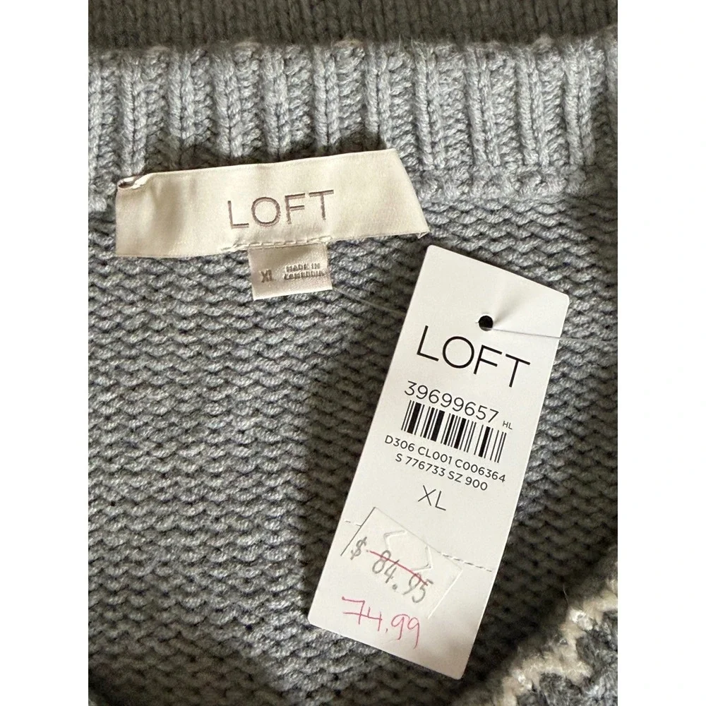 LOFT Gray Button Front Cardigan XL NWT Scalloped Trim Pockets Sweater